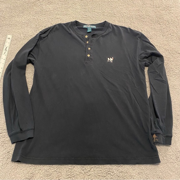 Vintage Big Dogs‎ Long Sleeve Henley Button Shirt Black Men’s Size S Y2k Baggy - Picture 1 of 11